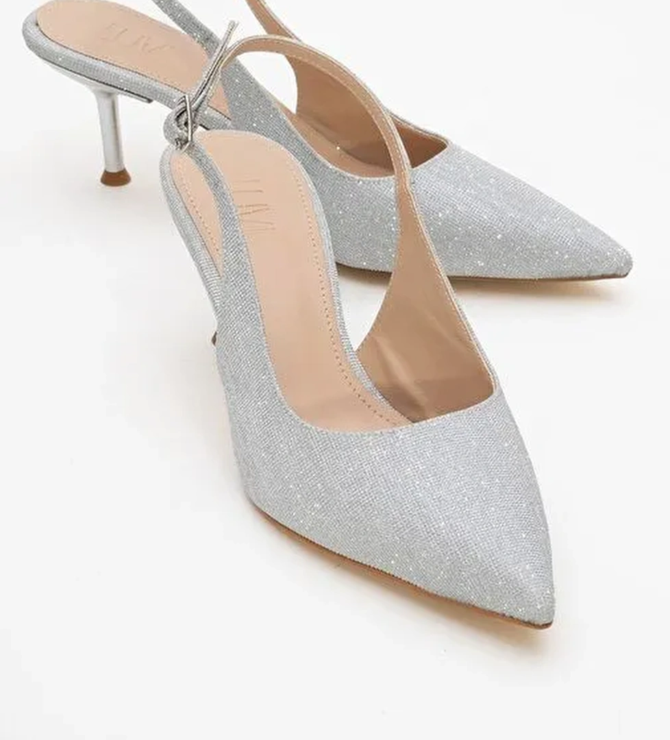 CAİSA Gümüş Simli Kadın Topuklu Ayakkkabı - Görsel 1