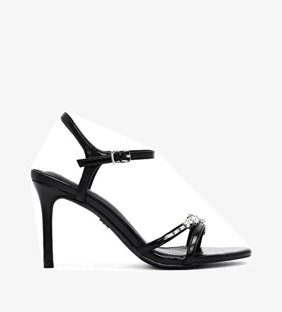 Kadın Siyah Bilekten Tokalı Taşlı İnce Topuklu Sandalet 25SFE482814 - Görsel 1