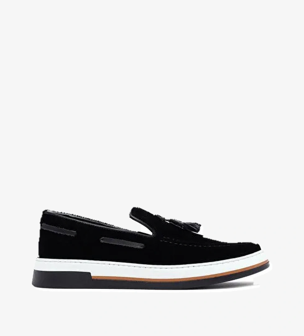 Erkek Siyah Püsküllü Süet Deri Casual Loafer 25SFD681110 - Görsel 1