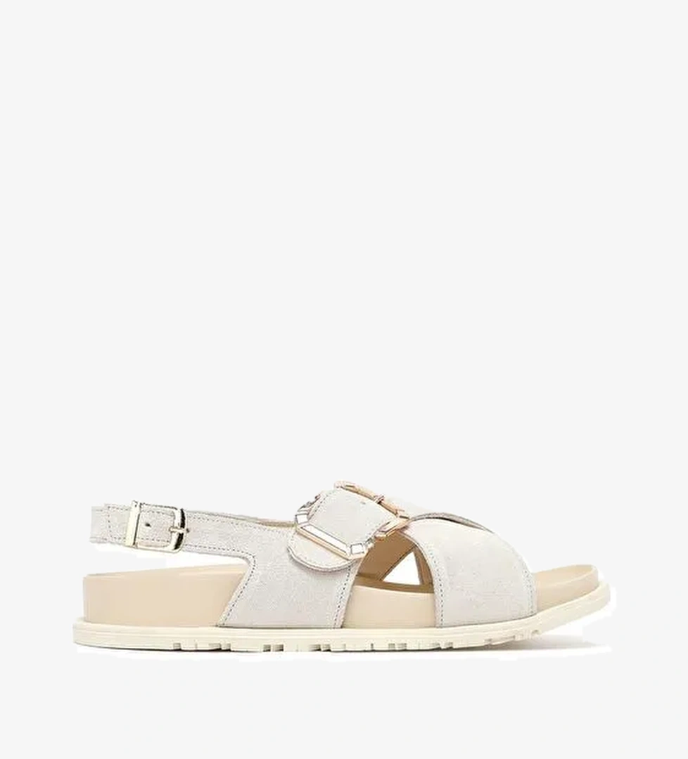 Kadın Bej Tokalı Süet Deri Sandalet 25SFD350910 - Görsel 1