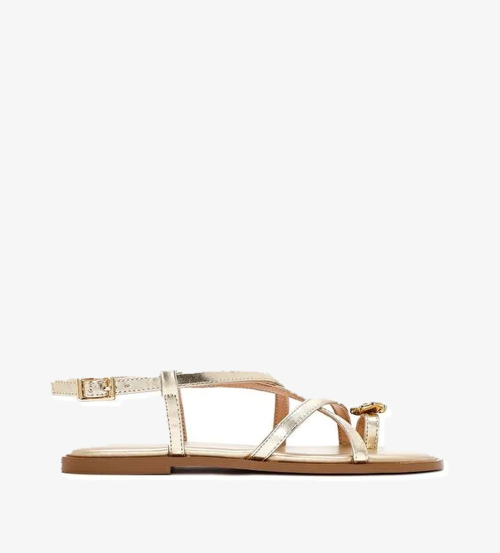 Kadın Altın Parmak Arası Metalik Sandalet 25SFD442232 - Görsel 1