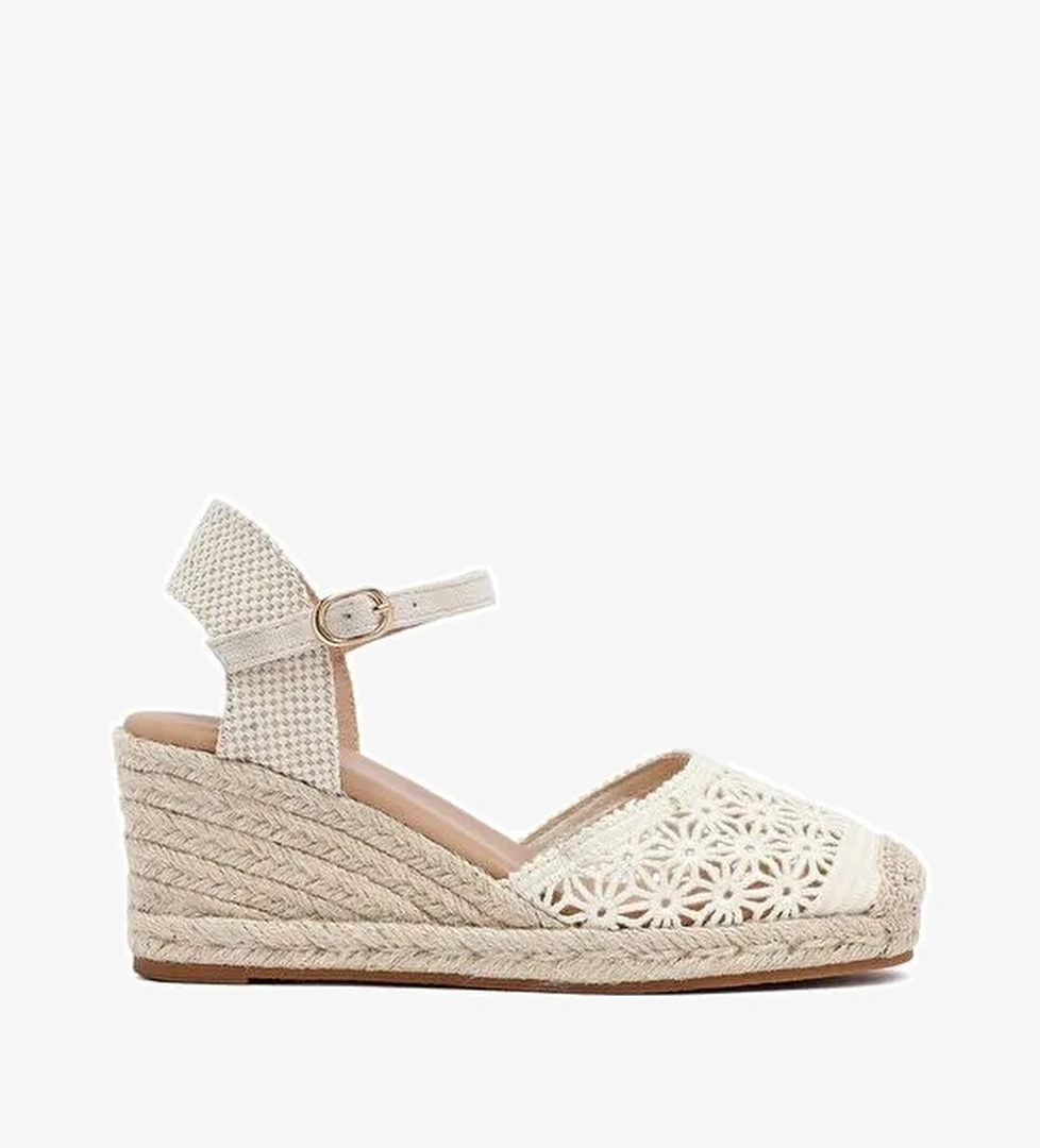 Kadın Bej Bilekten Tokalı Dolgu Topuklu Espadril 25SFE40186F - Görsel 1