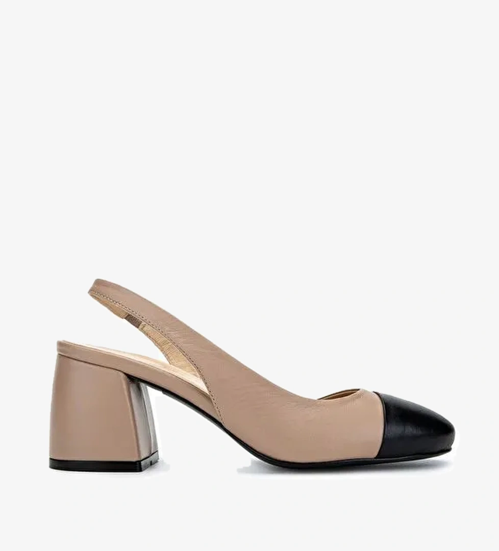 Tamer Tanca Kadın Hakiki Deri Siyah/Vizon Topuklu Ayakkabı - Görsel 1