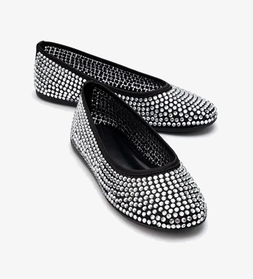 RUNWAY Siyah File Taşlı Kadın Babet Ayakkabı - Görsel 1