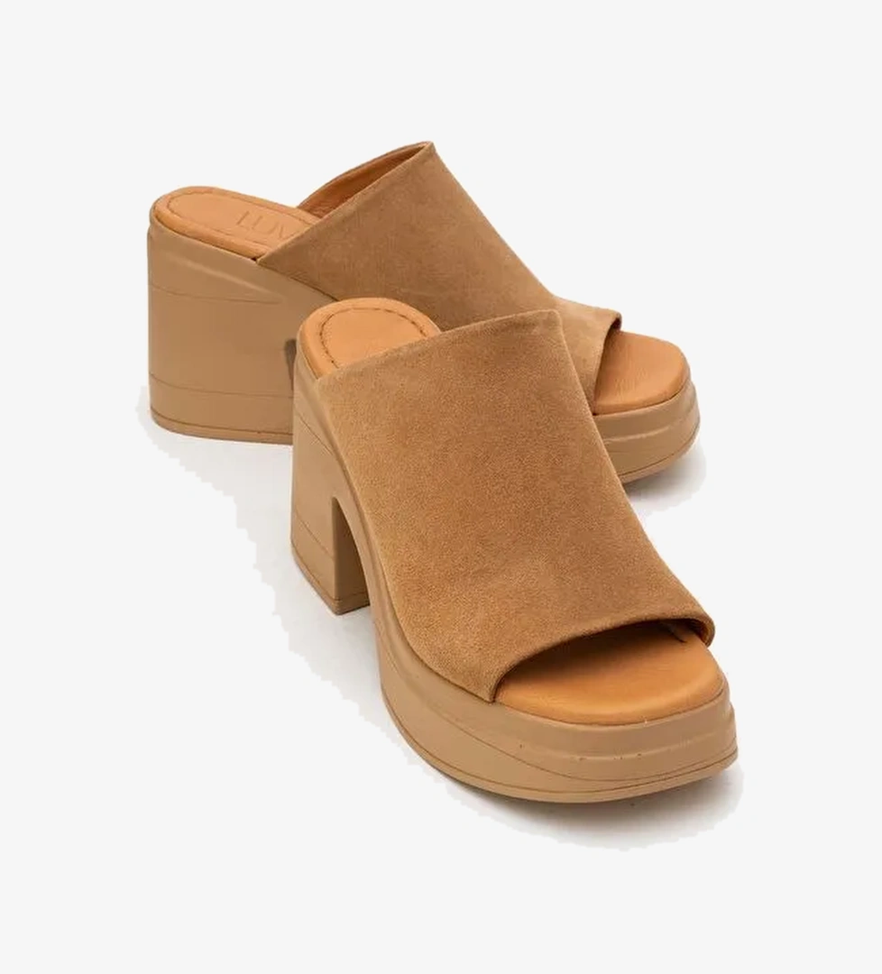 NOLA Taba Süet Hakiki Deri Kadın Platform Topuklu Terlik - Görsel 1