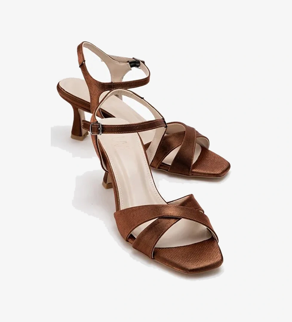 MELİN Bakır Saten Çapraz Bantlı Kadın Topuklu Ayakkabı - Görsel 1