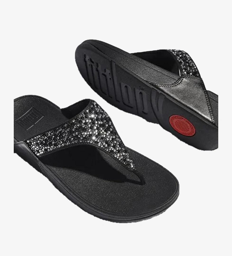 Kadın Terlik JE3-090 FitFlop LULU Crystal-Mix Toe-Post Sandals All Black