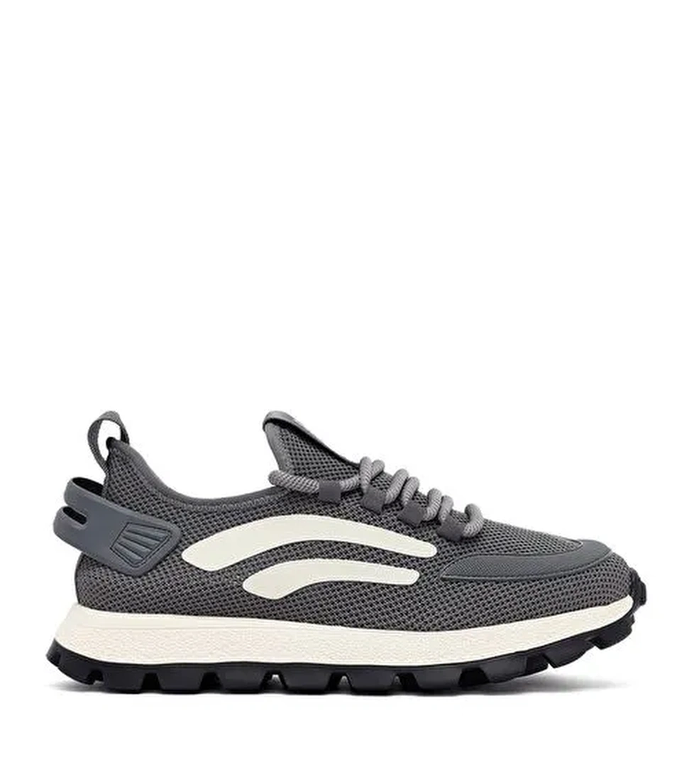 Erkek Gri Bağcıklı Kalın Tabanlı Kumaş Sneaker 25SFD69406F - Görsel 1