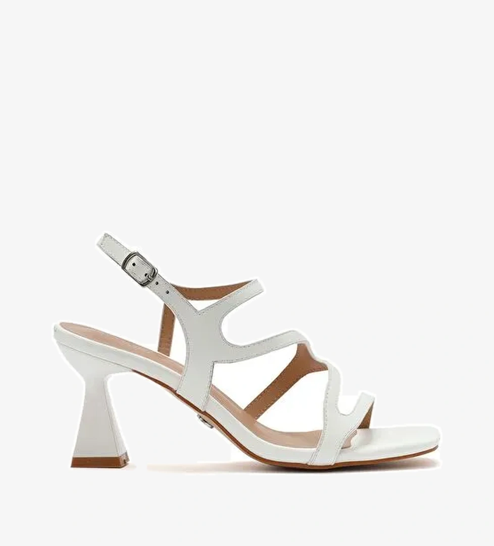 Kadın Beyaz Arkadan Bağlamalı İnce Topuklu Sandalet 25SFE466218 - Görsel 1