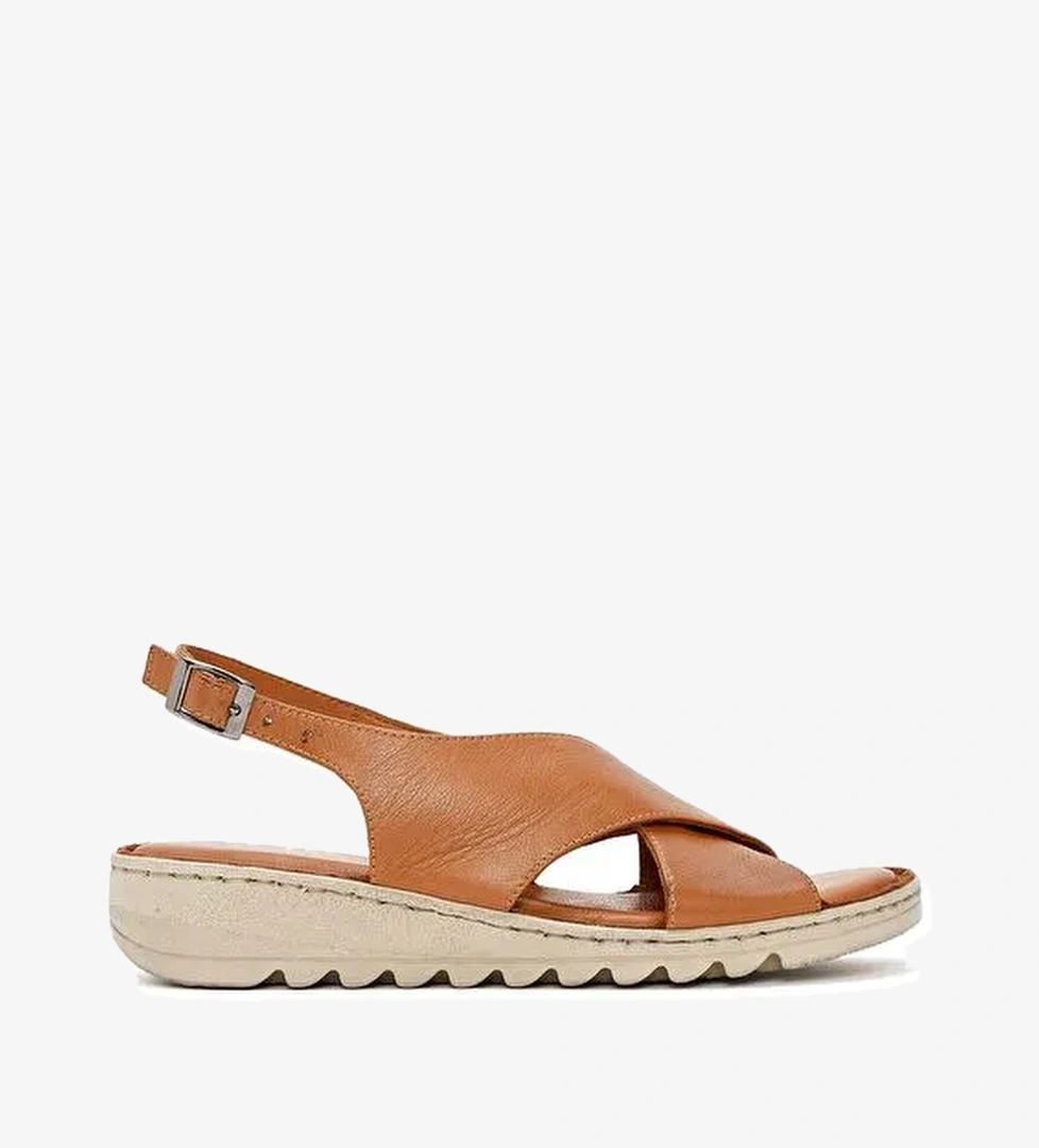 Kadın Taba Arkadan Bağlamalı Deri Comfort Sandalet 25SFD410318 - Görsel 1
