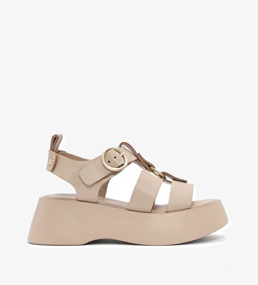 Derimod Derimod Kadın Bej Bilekten Bağlamalı Kalın Tabanlı Deri Sandalet 25SFD153018 Sandalet & Terlik | Boyner Bej - 1. görsel