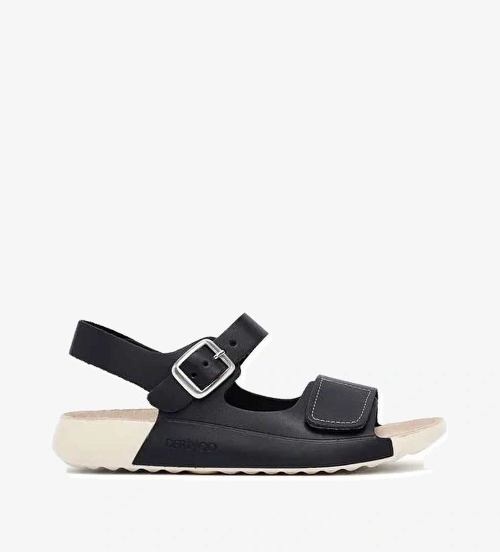 Kadın Siyah Bilekten Bağlamalı Deri Comfort Sandalet 25SFD500318 - Görsel 1