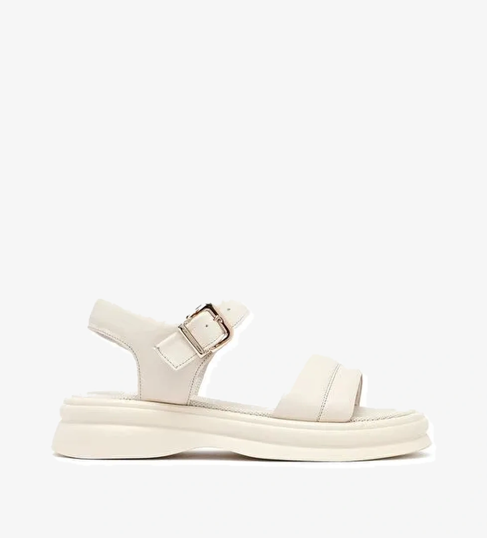 Kadın Bej Bilekten Tokalı Deri Sandalet 25SFD351118 - Görsel 1