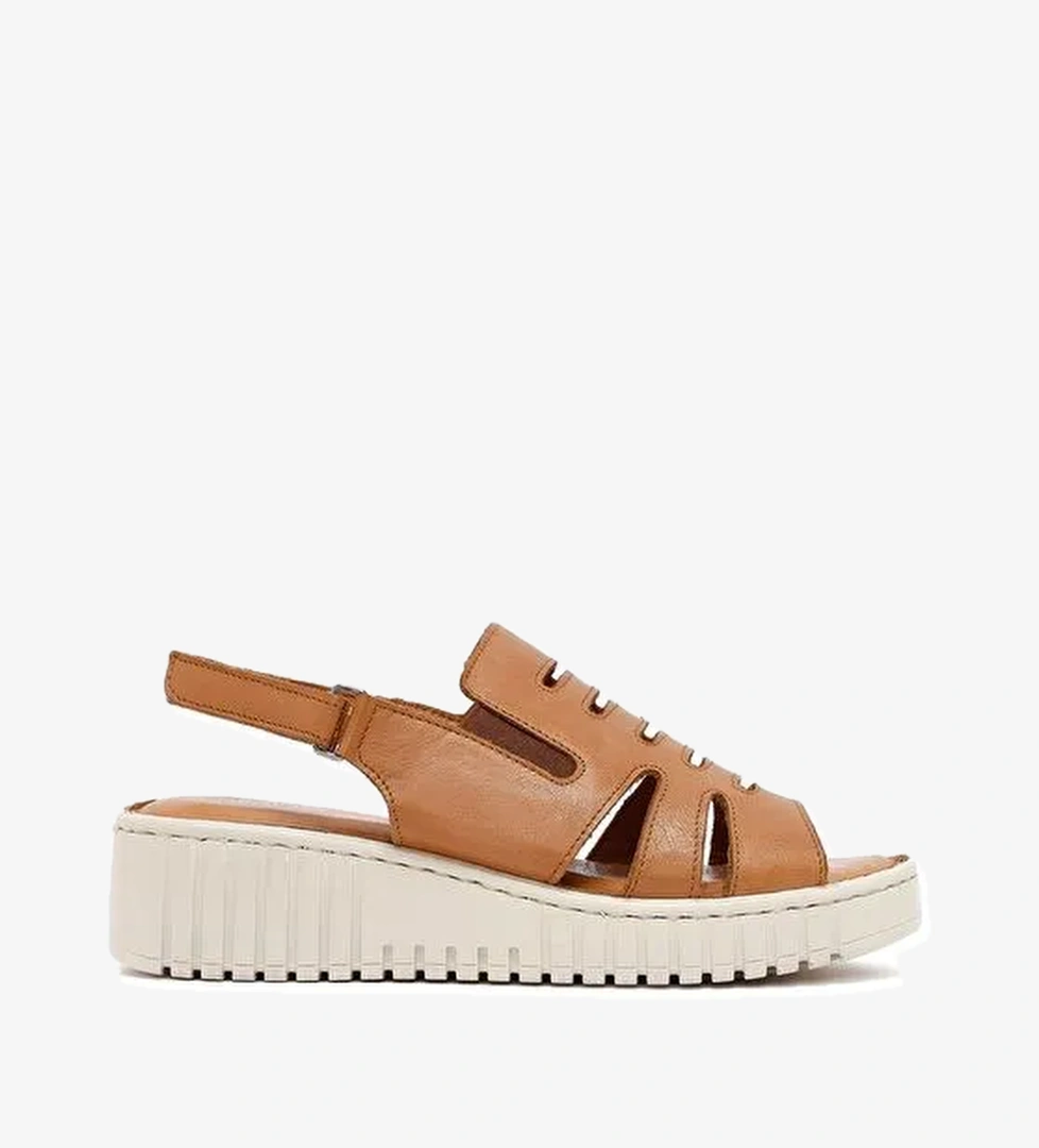 Kadın Taba Kalın Tabanlı Deri Comfort Sandalet 25SFD410618 - Görsel 1