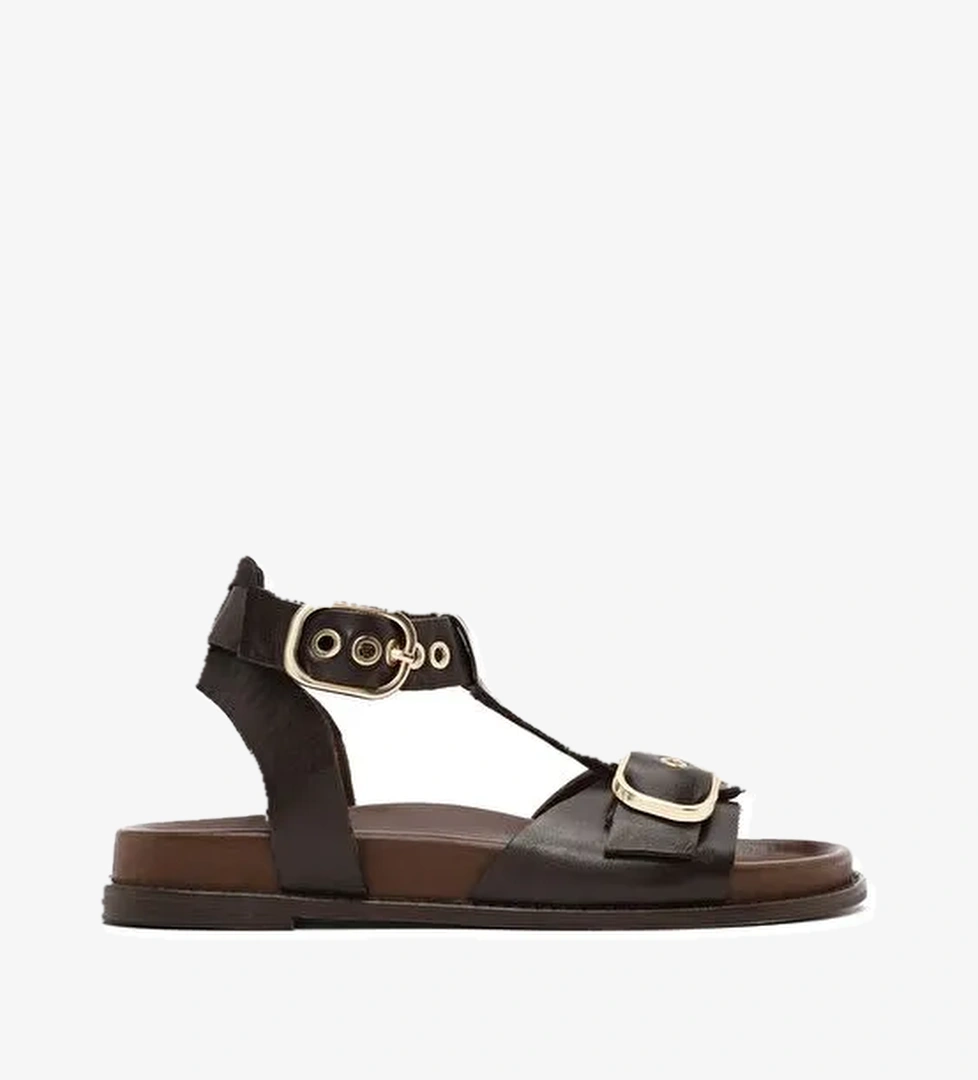 Kadın Kahverengi Bilekten Bantlı Deri Sandalet 25SFD550918 - Görsel 1