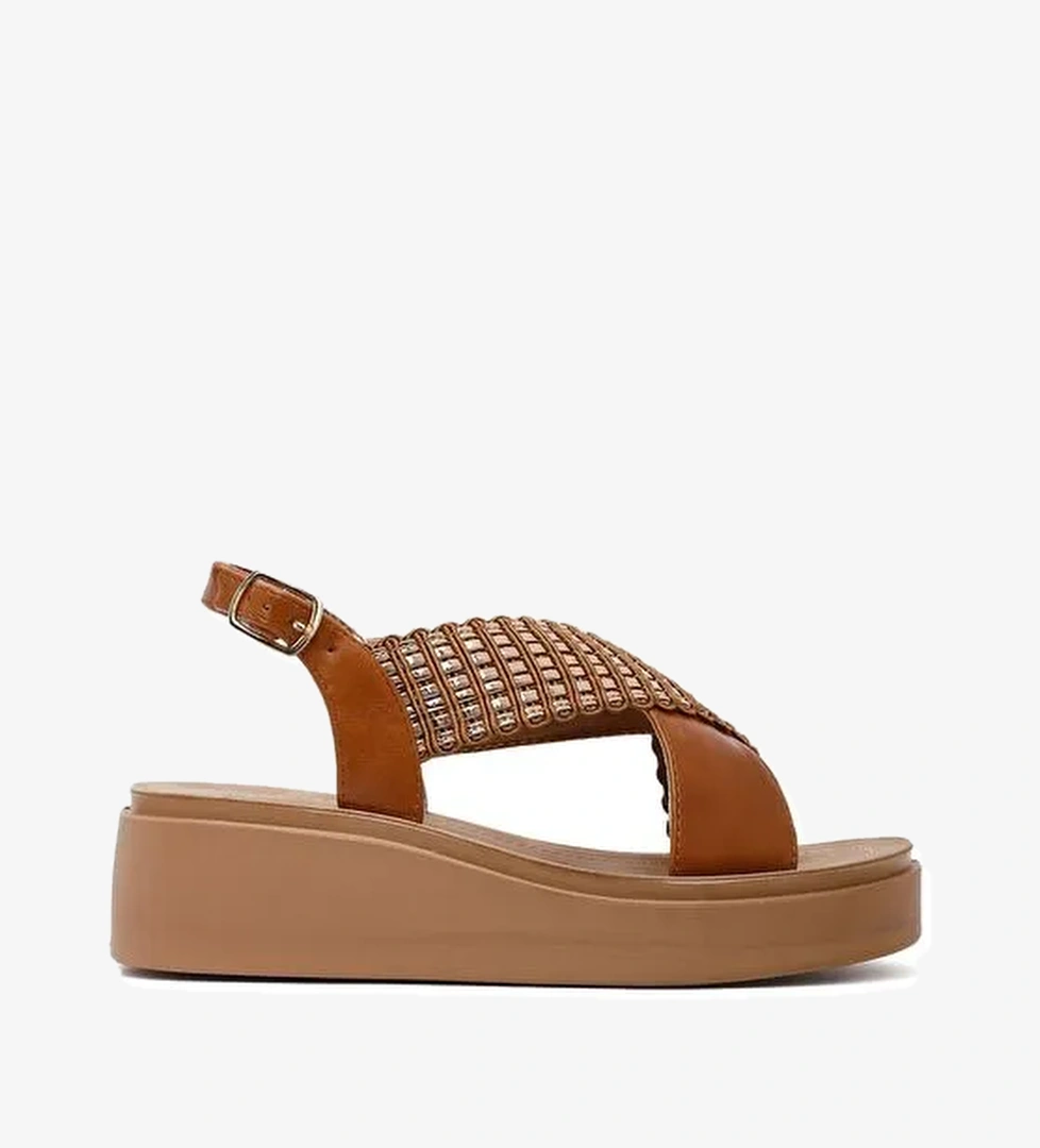 Kadın Taba Kalın Tabanlı Taşlı Sandalet 25SFE465514 - Görsel 1