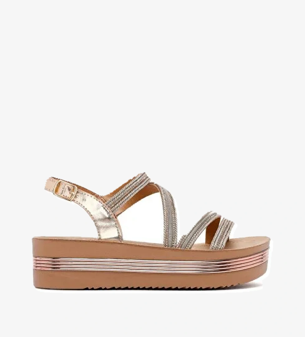 Kadın Pembe Kalın Tabanlı Taşlı Sandalet 25SFE465714 - Görsel 1