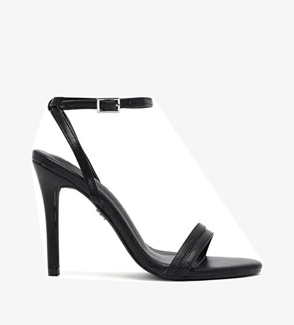 Kadın Siyah Bilekten Bantlı Metalik Yüksek İnce Topuklu Sandalet 25SFE491532 - Görsel 1