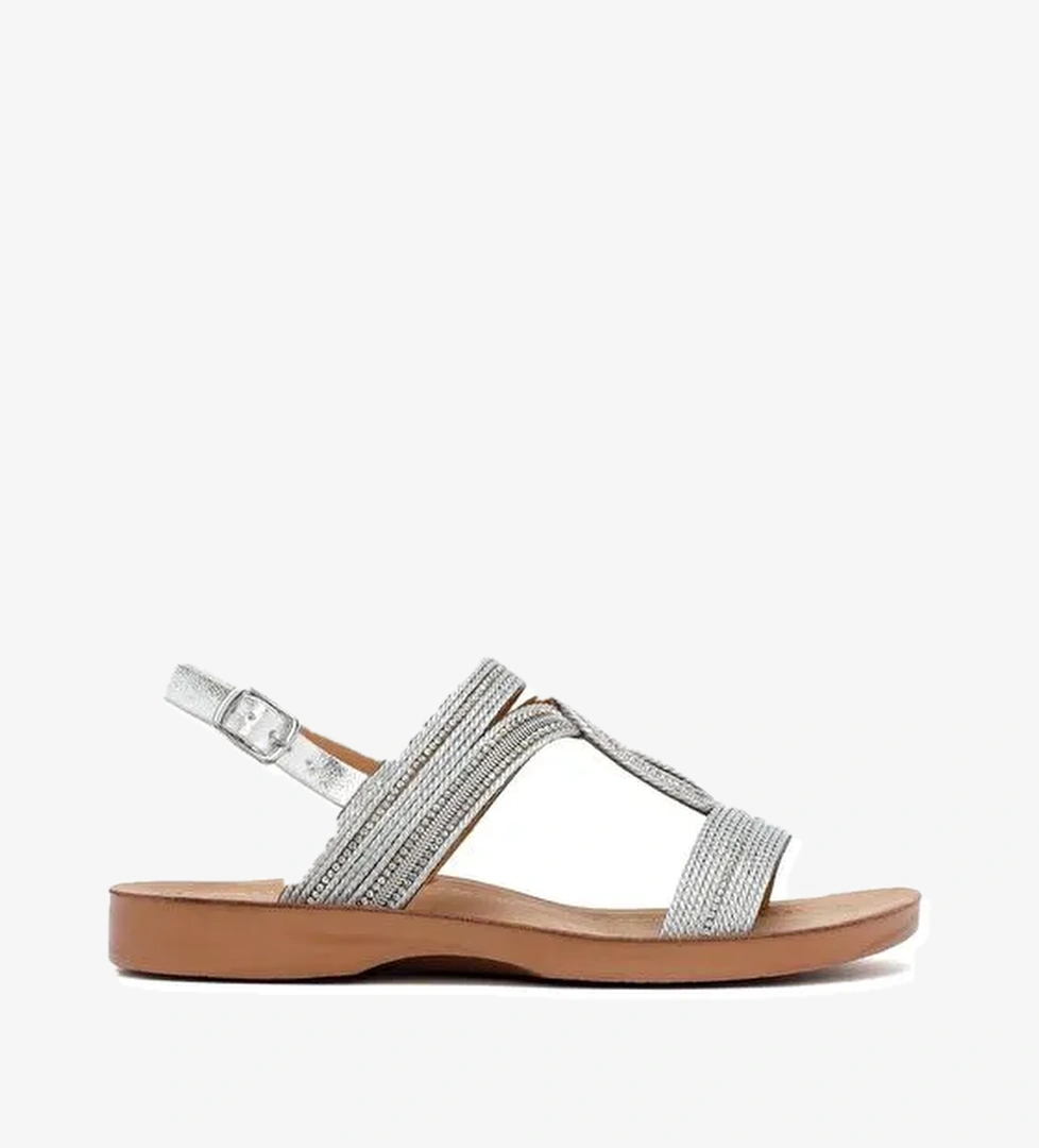 Kadın Gümüş Taşlı Sandalet 25SFE464914 - Görsel 1