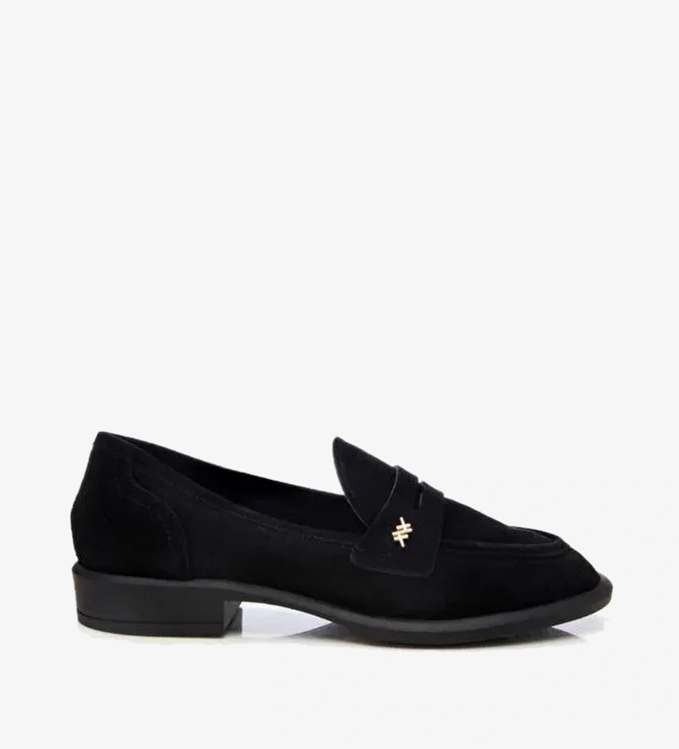 Kadın Süet Deri Siyah Esnek Tabanlı Klasik Loafer - Görsel 1