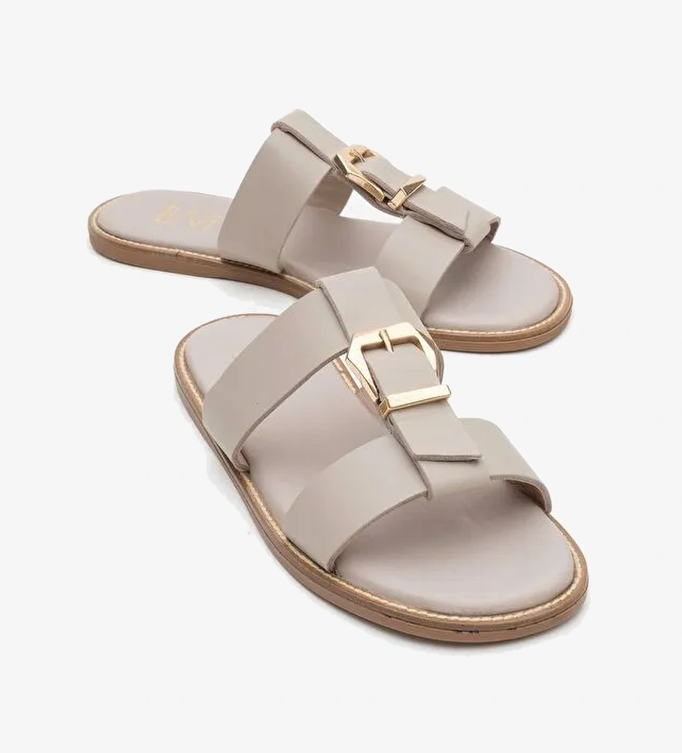 SVETA Taş Cilt Tokalı Hakiki Deri Kadın Terlik - Görsel 1