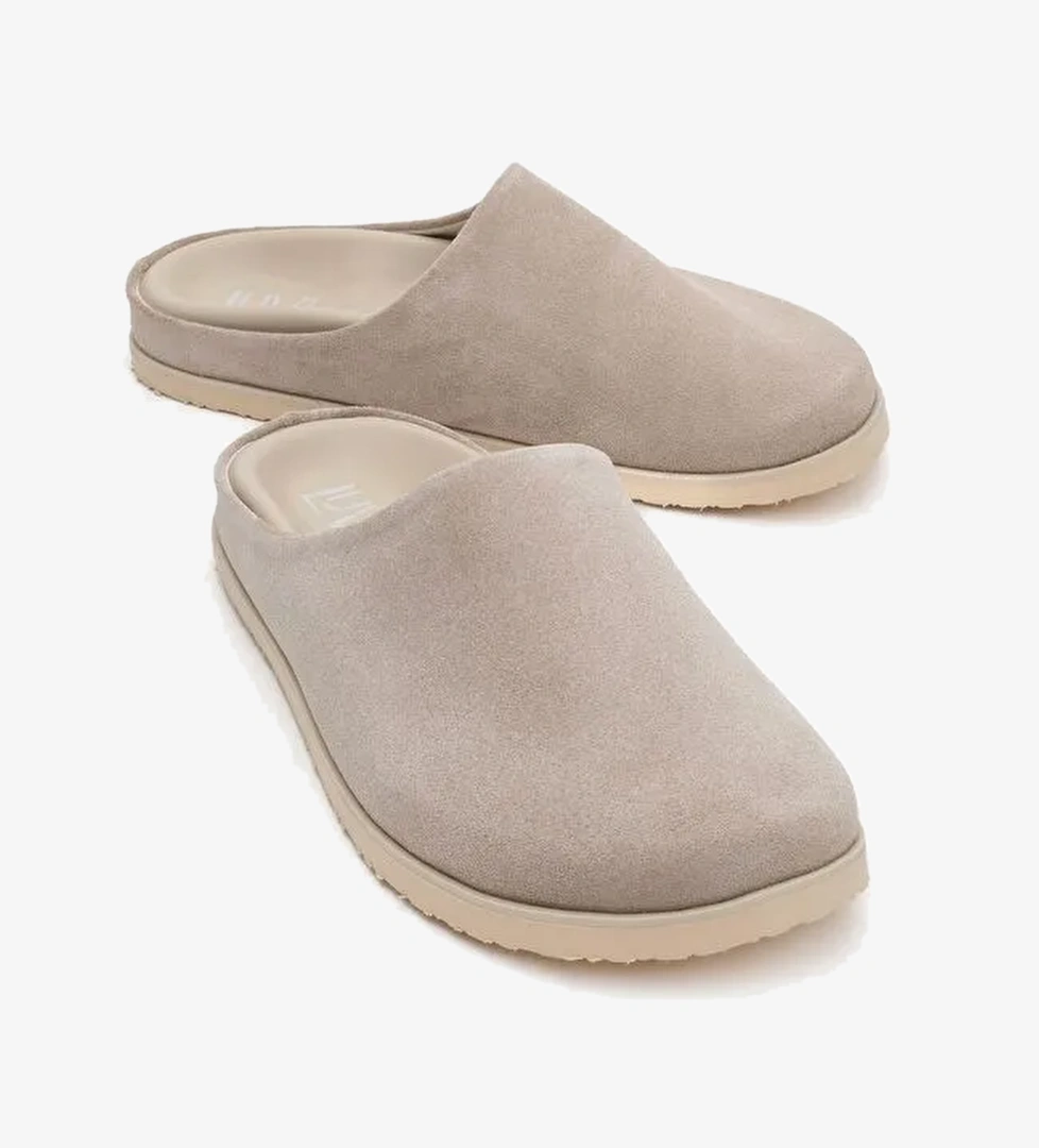 SPACE Bej Süet Hakiki Deri Önü Kapalı Kadın Terlik - Görsel 1