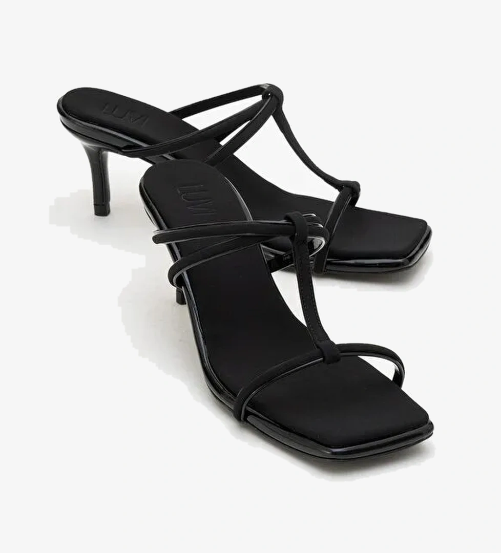 MOCHA Siyah Kare Burunlu İnce Bantlı Kadın Topuklu Terlik - Görsel 1