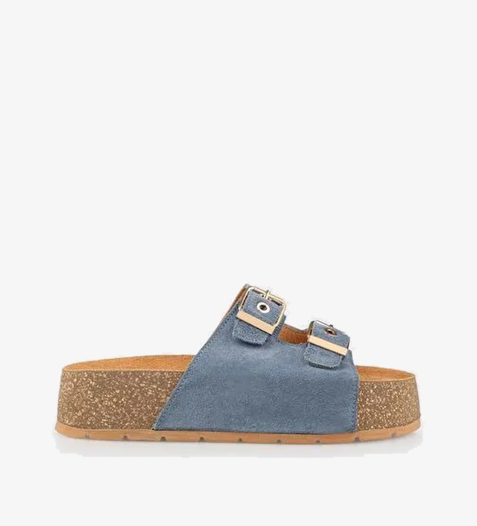 Lacivert Deri Kadın Terlik - Görsel 1