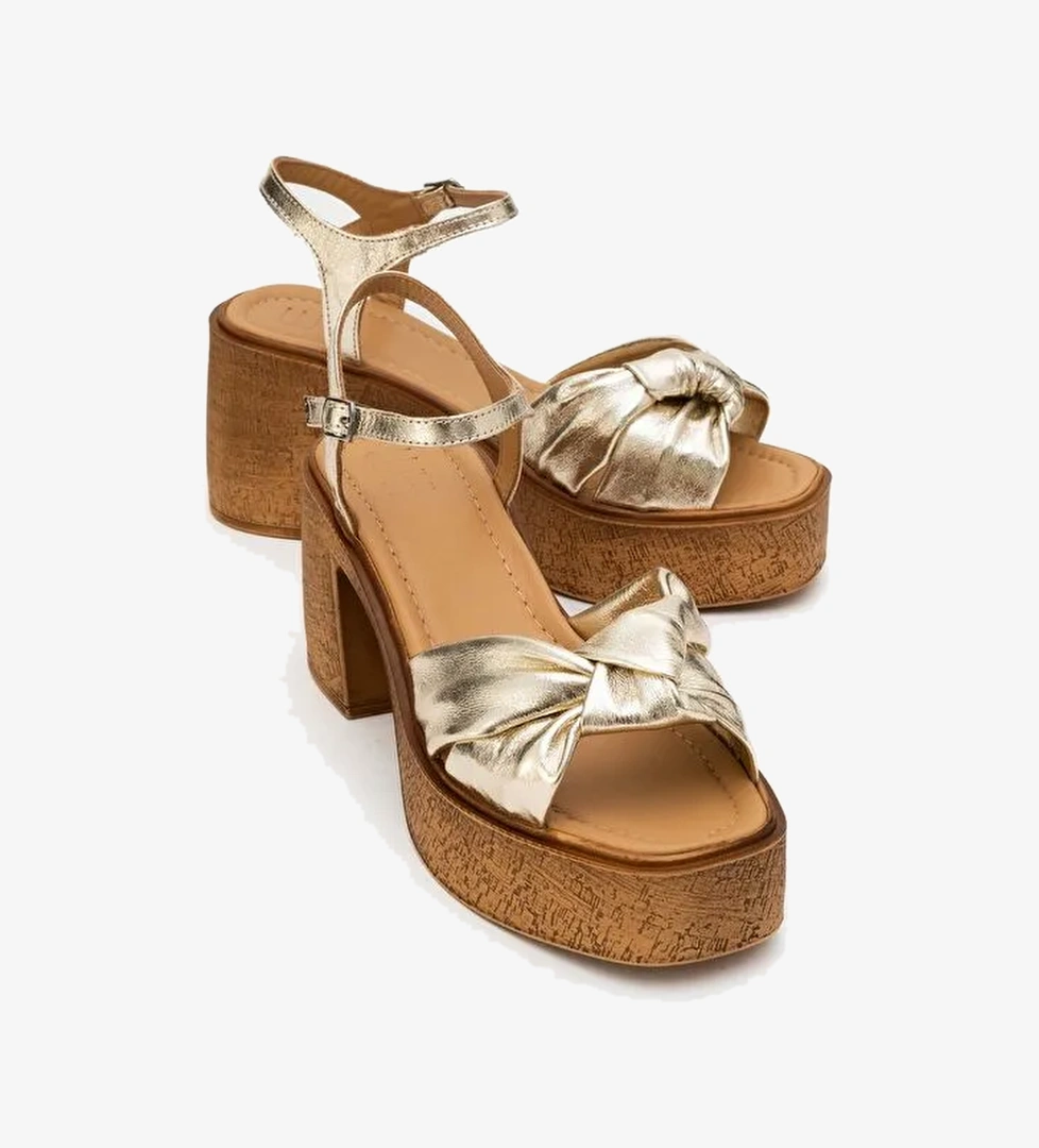 Luvi Shoes Luvi Shoes TILY Altın Cilt Hakiki Deri Kadın Platform Topuklu Sandalet Sandalet & Terlik | Boyner Altın - 1. görsel