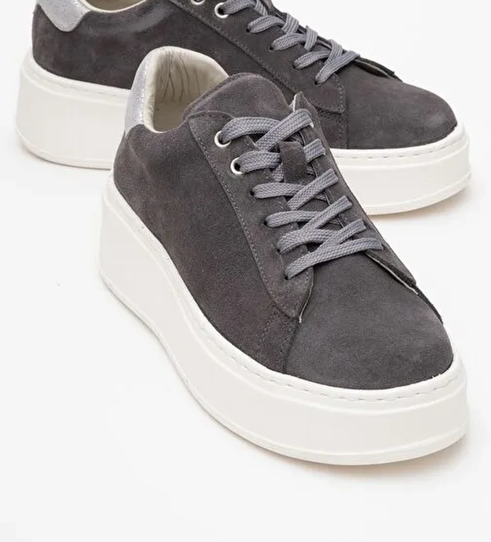 GUENO Füme Hakiki Deri Süet Kadın Spor Ayakkabı - Görsel 1