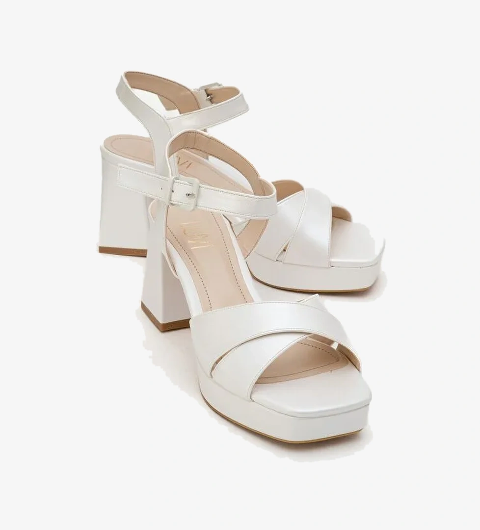 LİSBON Sedef Cilt Çapraz Bantlı Kadın Platform Topuklu Ayakkabı - Görsel 1