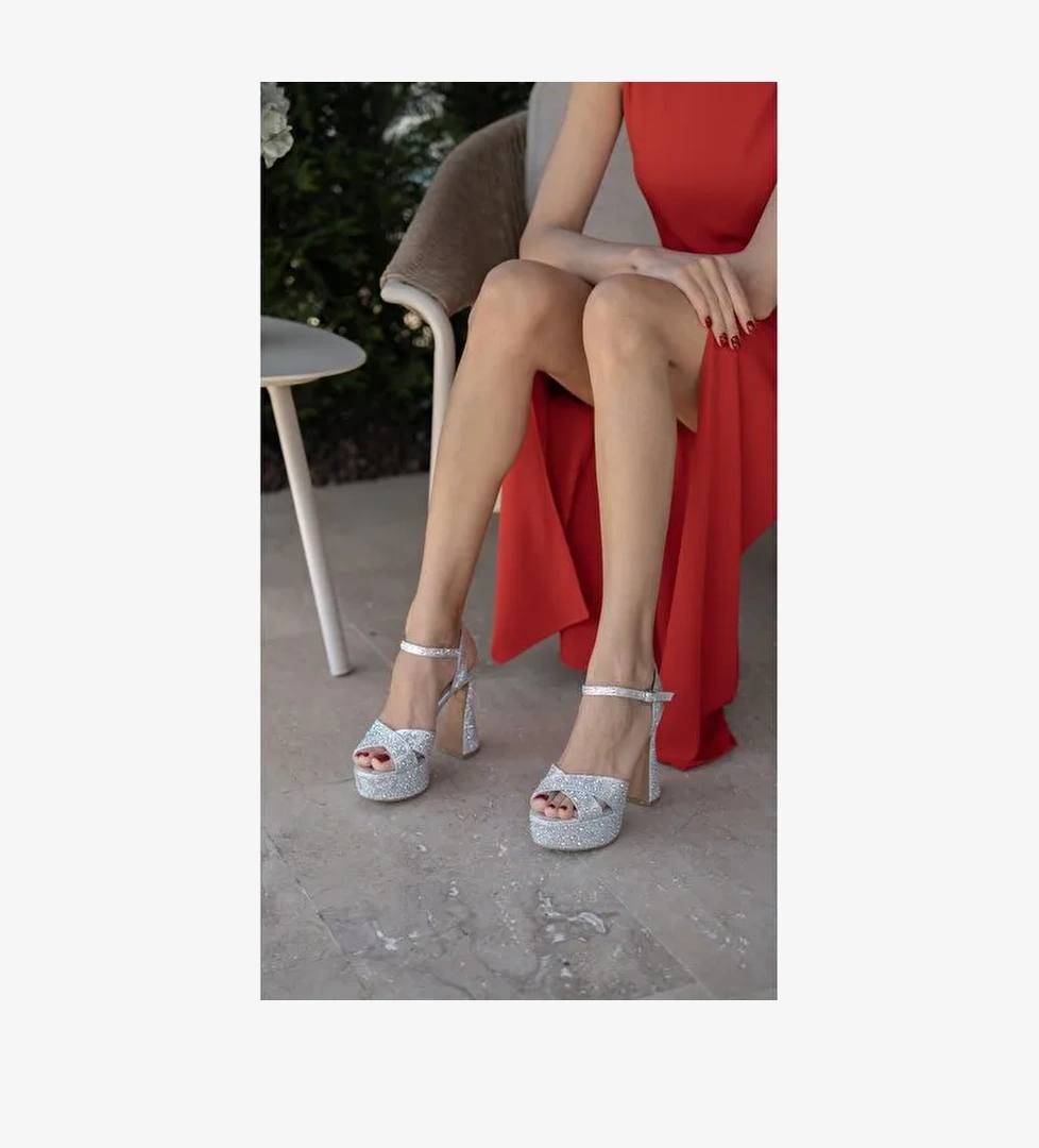 Sabonis Lame Taşlı Topuklu Ayakkabı - Görsel 1