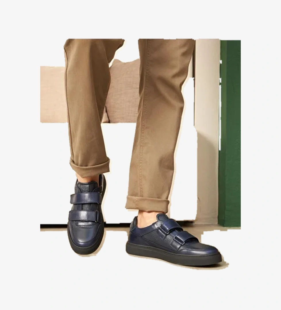 Erkek Hakiki Deri Lacivert Spor Ayakkabı - Görsel 1