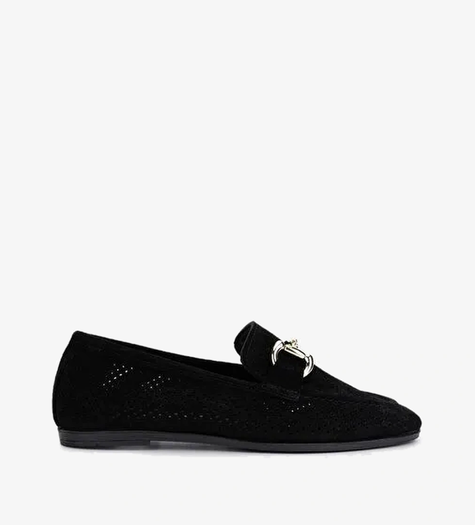 Valmenti Kadın Hakiki Deri Siyah Süet Loafer Ayakkabı - Görsel 1