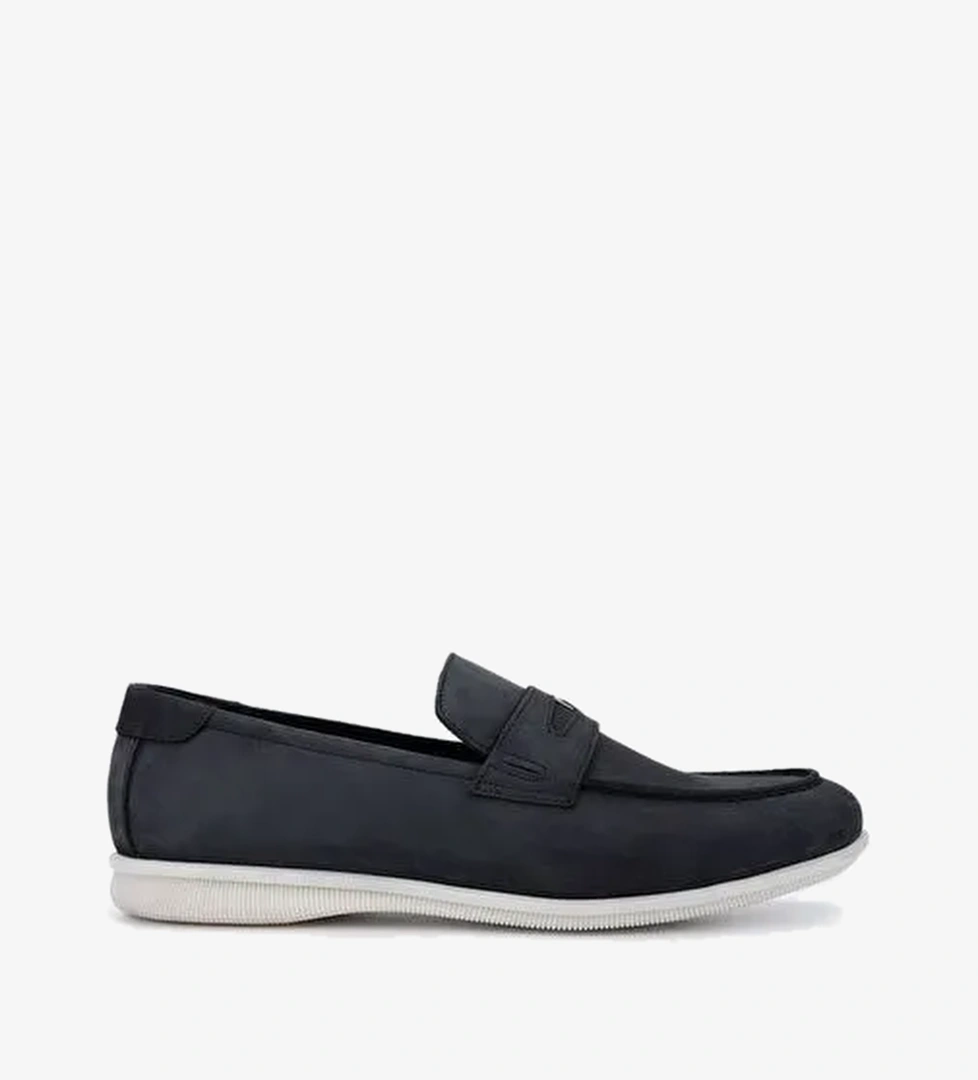 Valmenti Erkek Hakiki Deri Siyah Nubuk Loafer Ayakkabı - Görsel 1