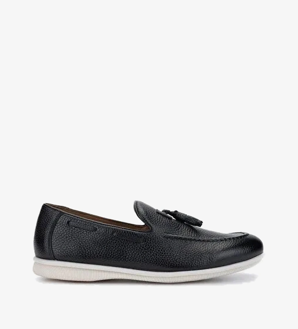 Valmenti Erkek Hakiki Deri Siyah Floter Loafer Ayakkabı - Görsel 1