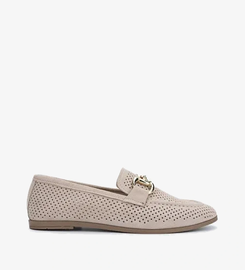 Valmenti Kadın Hakiki Deri Bej Süet Loafer Ayakkabı - Görsel 1