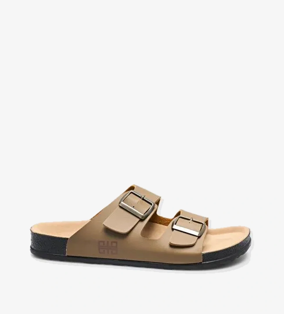 %100 Hakiki Deri Toka Detaylı Vizon Erkek Terlik - Görsel 1