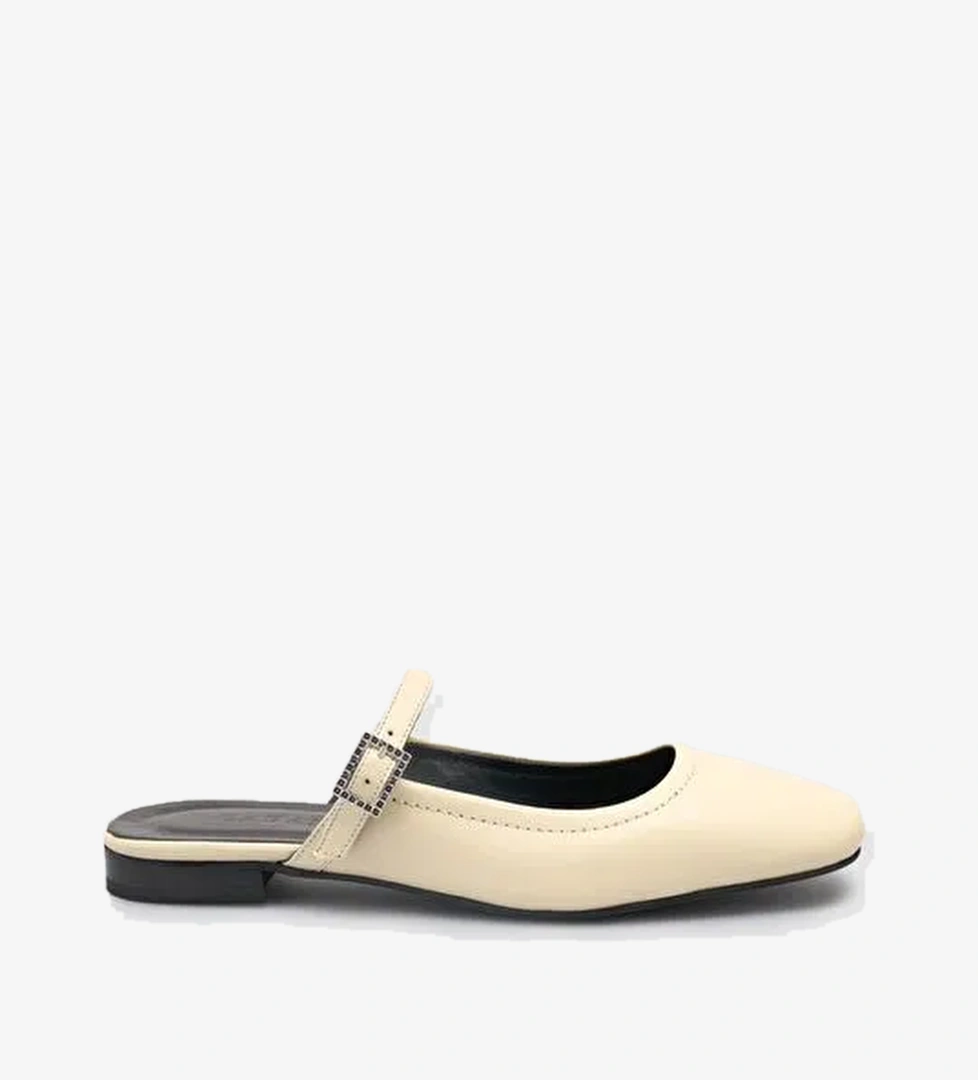 %100 Hakiki Deri Bej Kadın Babet - Görsel 1