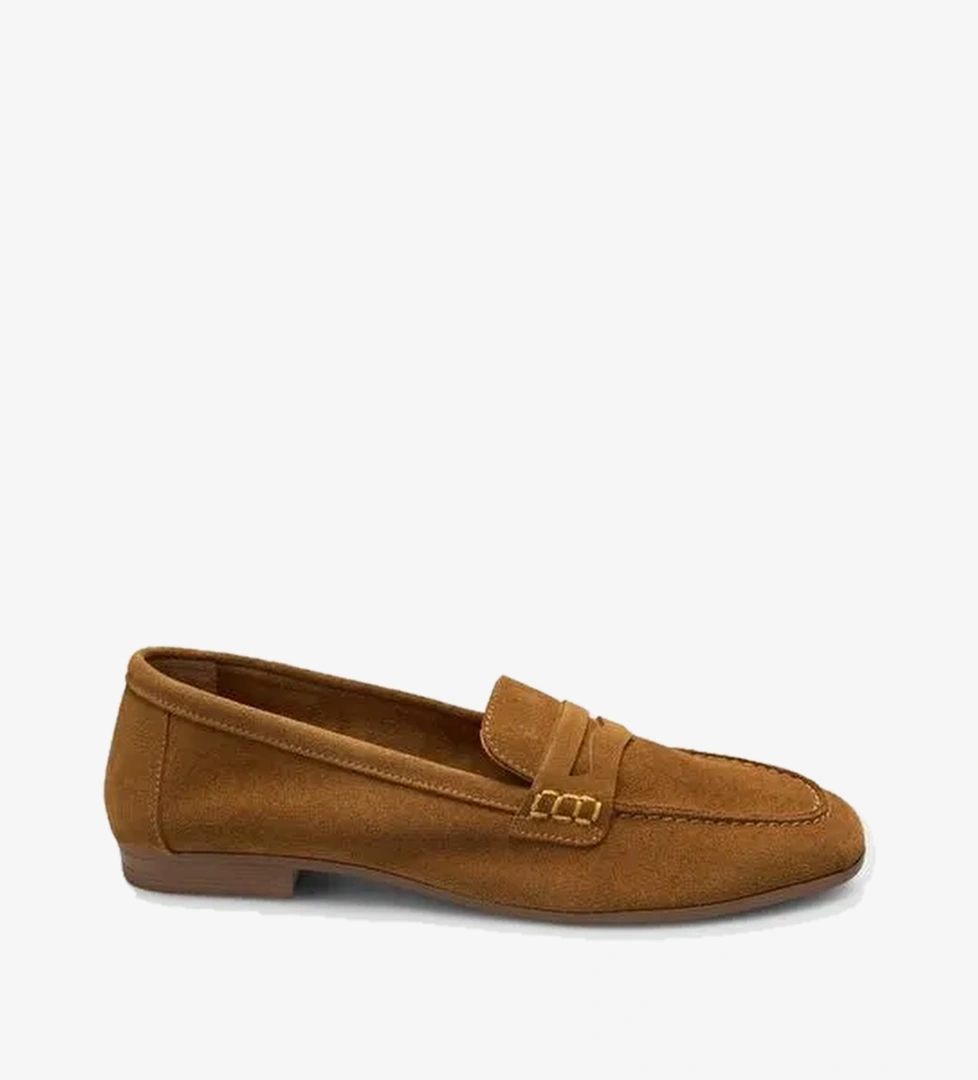 %100 Hakiki Deri Taba Süet Kadın Loafer - Görsel 1