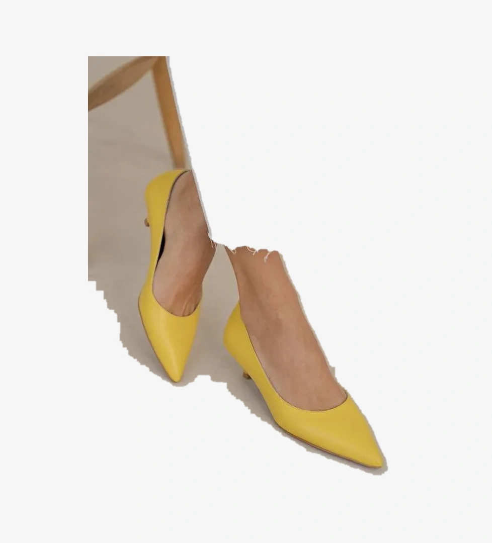 Aroya Sarı Hakiki Deri Topuklu Ayakkabı - Görsel 1