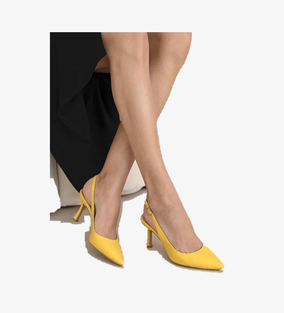 Monte Sarı Hakiki Deri Topuklu Ayakkabı - Görsel 1