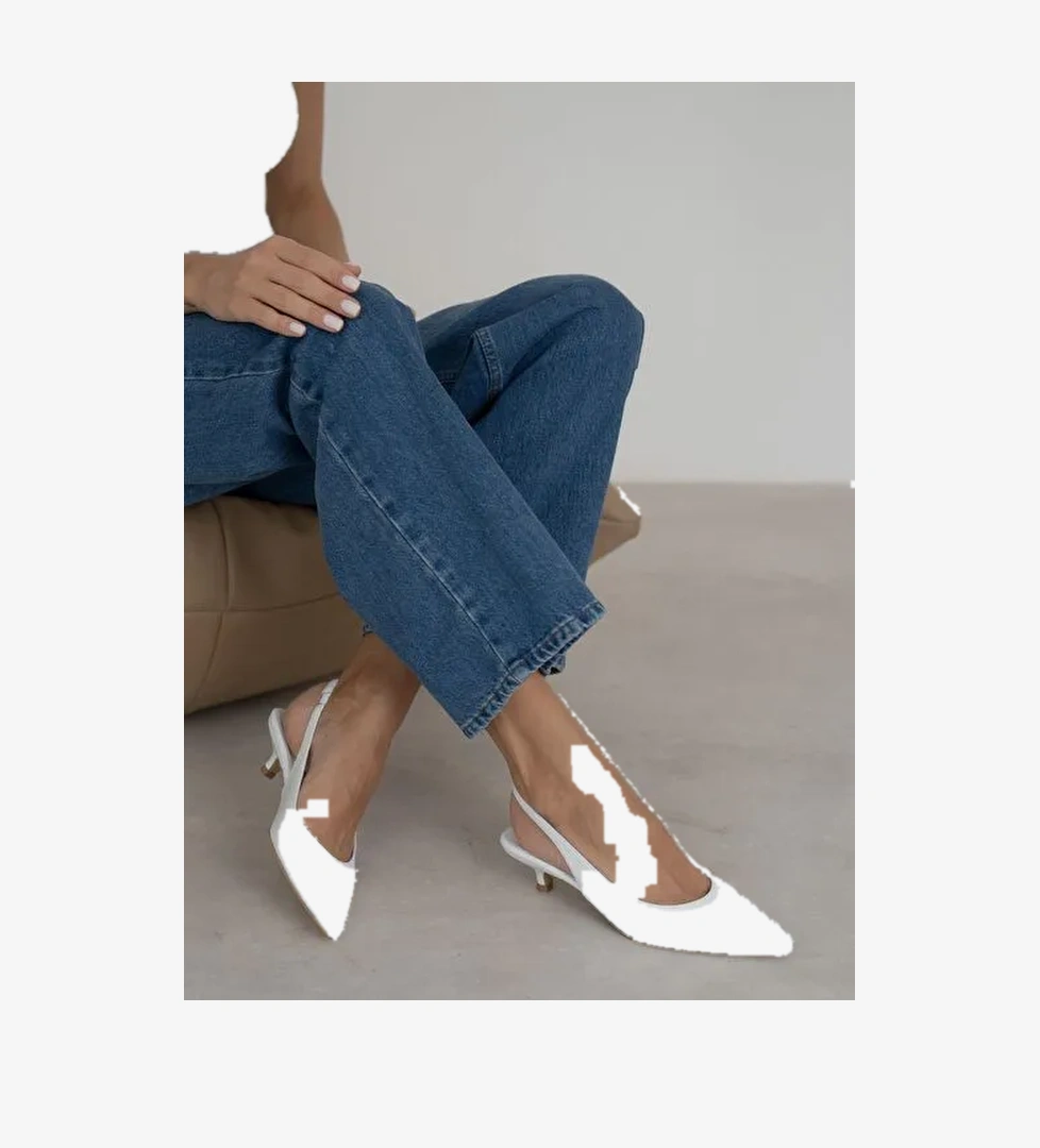 Lewan Beyaz Hakiki Deri Topuklu Ayakkabı - Görsel 1