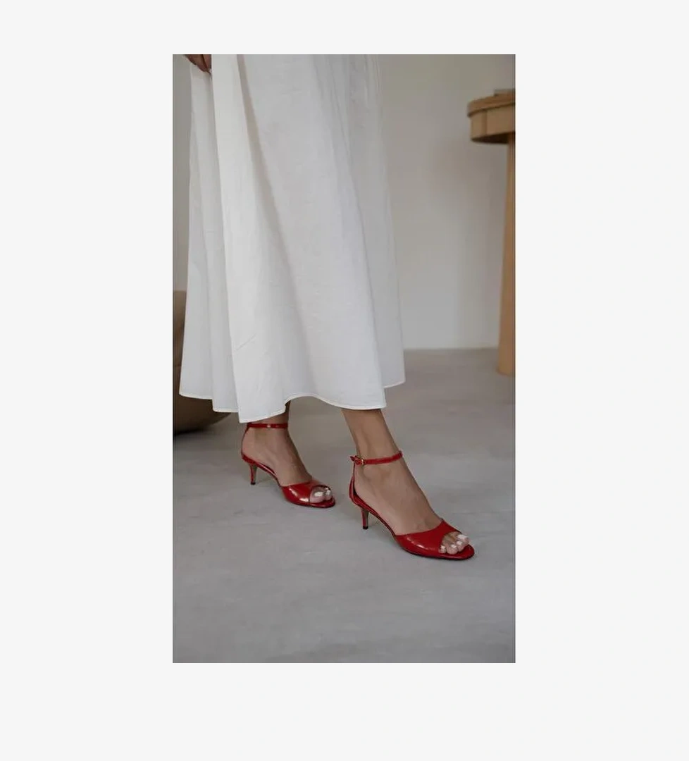 Kepa Kırmızı Rugan Hakiki Deri Topuklu Ayakkabı - Görsel 1