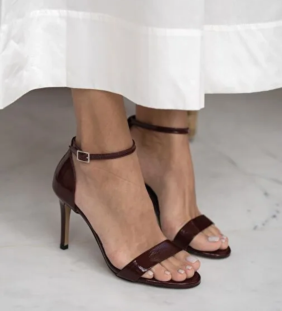 Yolette Bordo Rugan Hakiki Deri Topuklu Ayakkabı - Görsel 1