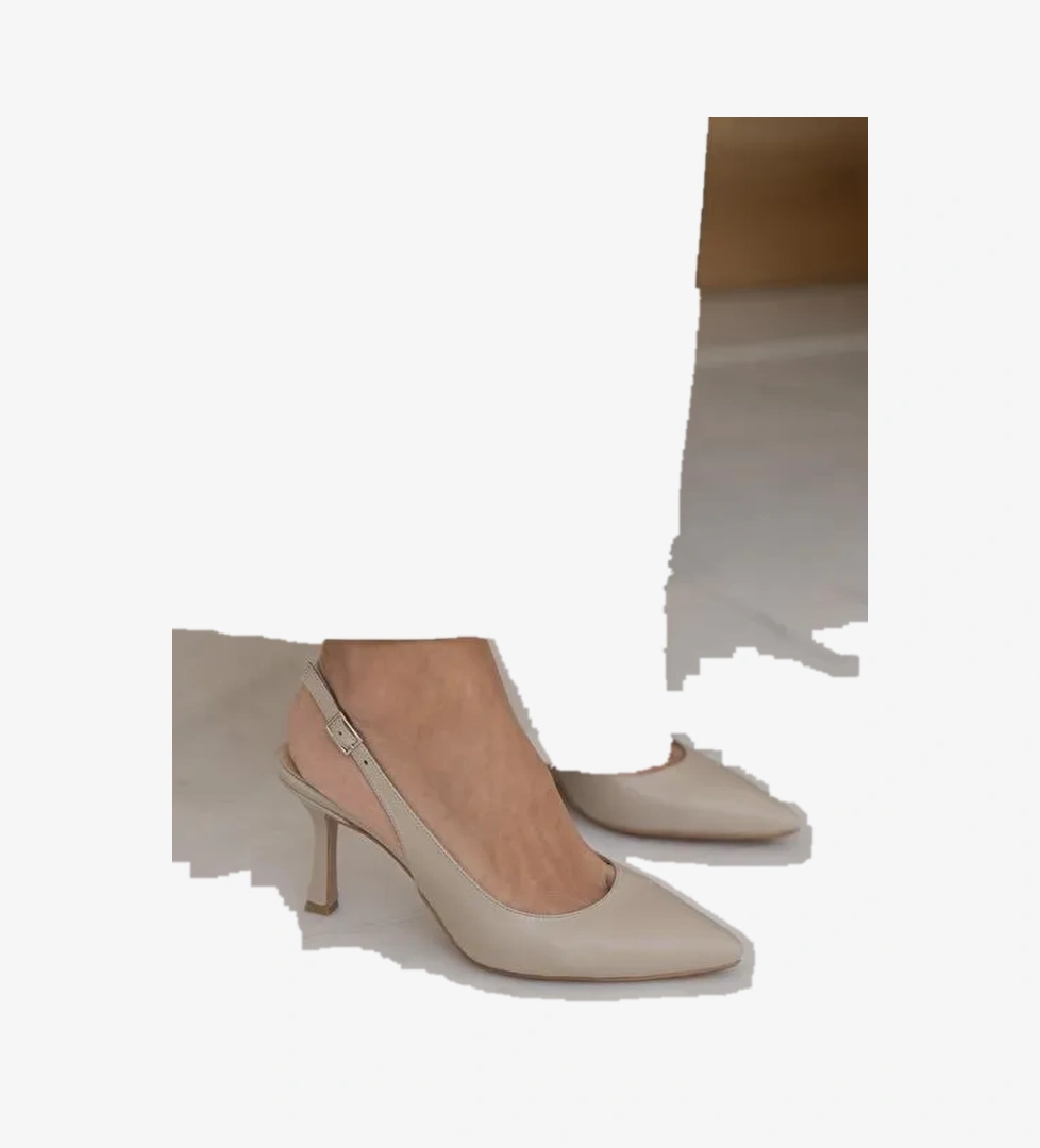 Monte Bej Hakiki Deri Topuklu Ayakkabı - Görsel 1