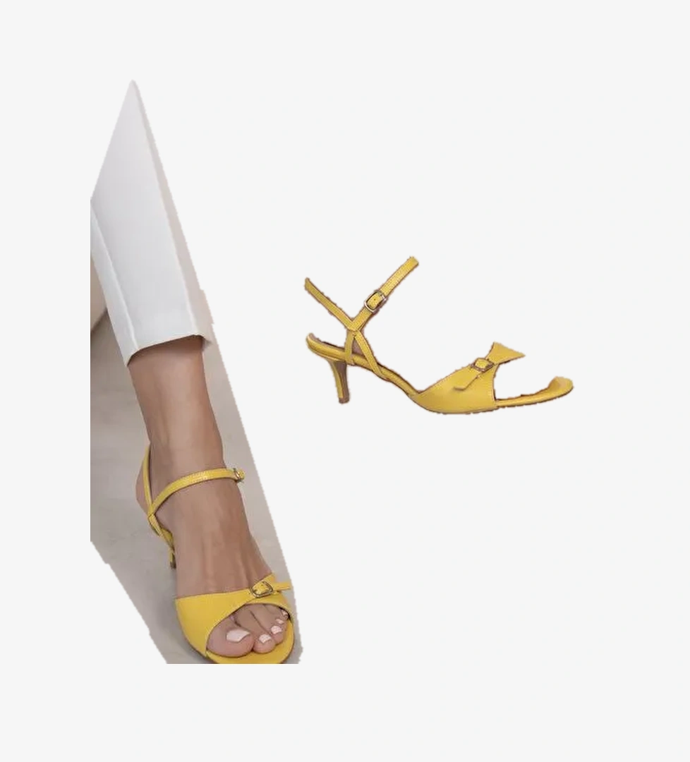 Grifin Sarı Hakiki Deri Kadın Topuklu Ayakkabı - Görsel 1