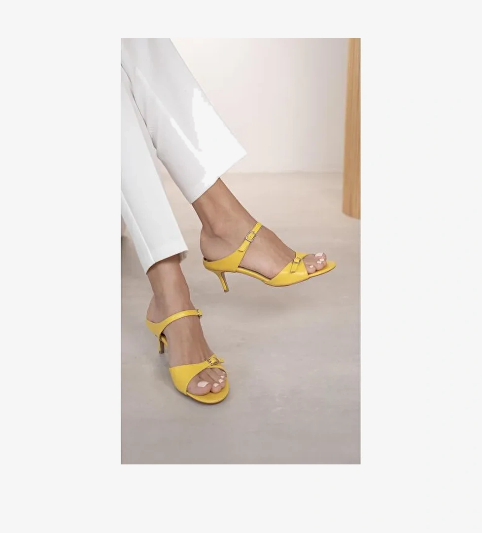 Kelvin Sarı Hakiki Deri Topuklu Ayakkabı - Görsel 1