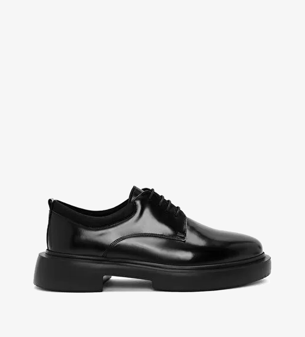 Erkek Siyah Deri Kalın Tabanlı Casual Ayakkabı 25WFD621422 - Görsel 1