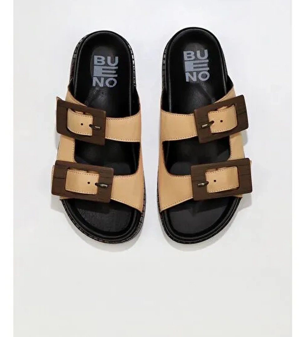 Bueno Shoes Bej Deri Kadın Düz Terlik 01wu5817 - Görsel 1